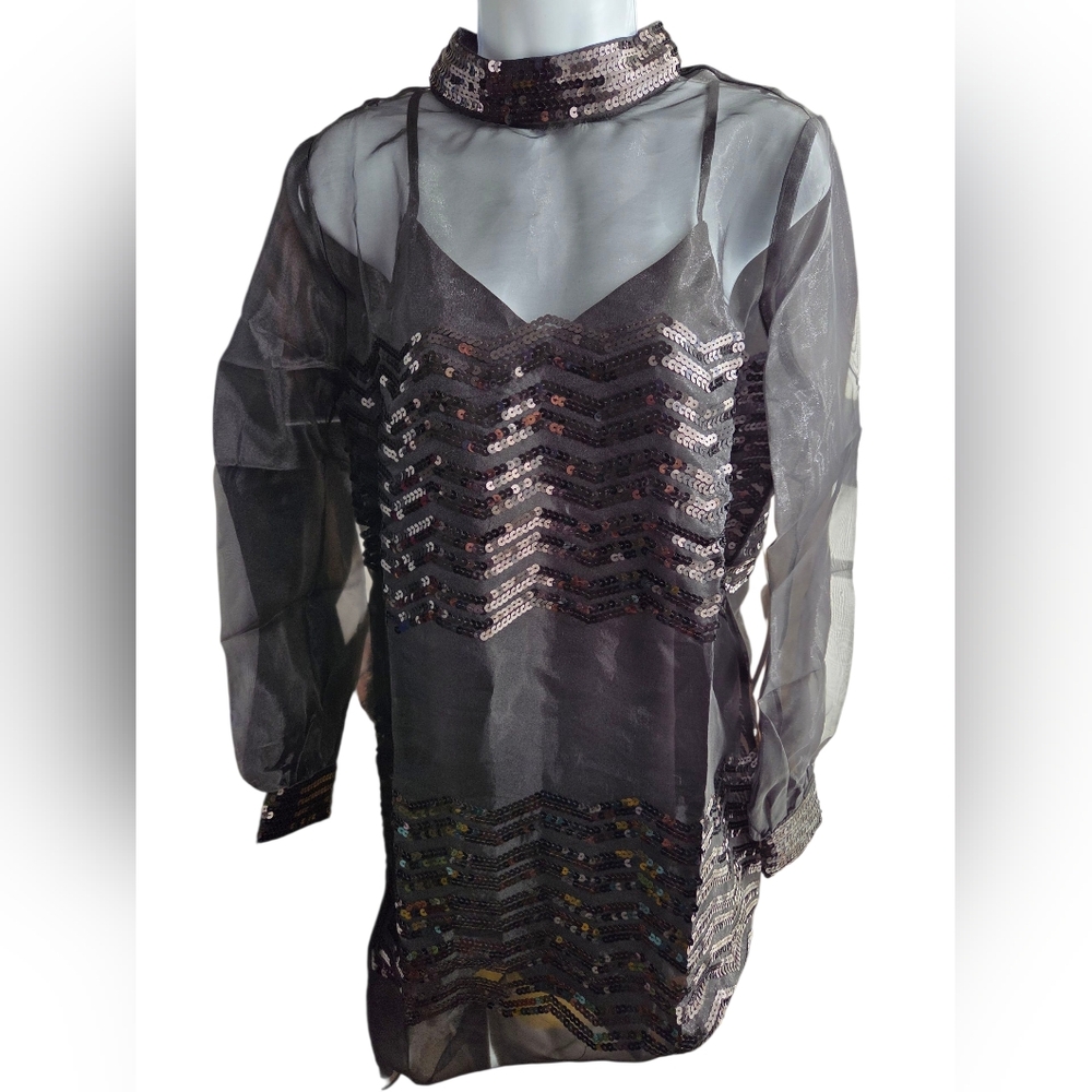 NWT ModCloth Black Sequin Sheer Dress Size M
